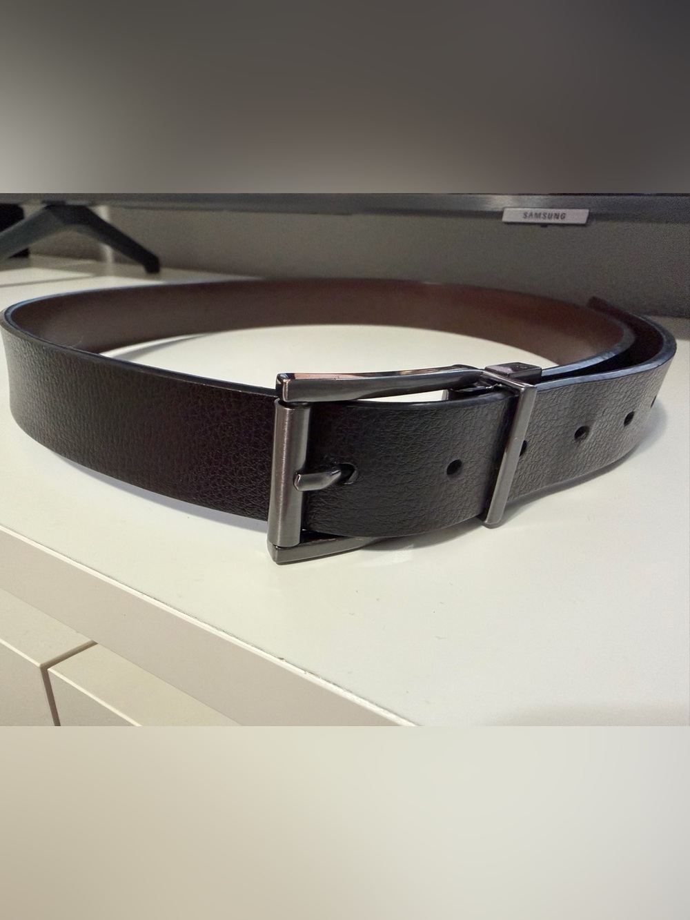 SwissGear Black Leather Belt with Silver Buckle